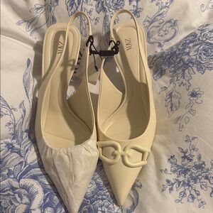 Zara Cream Pointed Toe Slingback Heels
